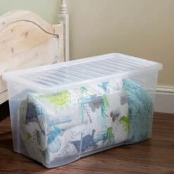 B&M Large Storage Box With Lid 110L - Clear -Home Discount Store 284861 110l storage box with lid clear 4