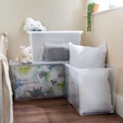 B&M Large Storage Box With Lid 110L - Clear -Home Discount Store 284861 110l storage box with lid clear 5