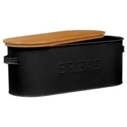 B&M The Organised Kitchen Bread Bin - Black -Home Discount Store 334654 russell hobbs oval bread bin with wooden lid grey 71