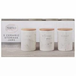 B&M Marble Effect Kitchen Canisters 3pc -Home Discount Store 356820 storage canisters marble effect tea coffee sugar main 2