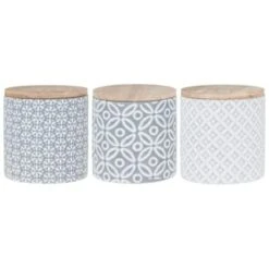 B&M Embossed Geometric Storage Canisters 3pc 10 B&M Embossed Geometric Storage Canisters 3pc -Home Discount Store 356821 storage canisters geo grey 3
