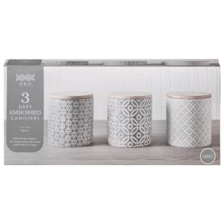 B&M Embossed Geometric Storage Canisters 3pc 4 B&M Embossed Geometric Storage Canisters 3pc - Image 2