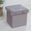 B&M Foldable Fur Seat - Grey -Home Discount Store 366013 grey faux fur foldable seat ottoman