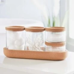 B&M Storage Jars 5pk -Home Discount Store 373970 set of 4 glass storage jars with cork lids and tray