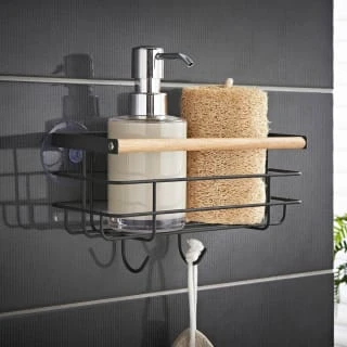 B&M Black Bamboo Bathroom Suction Caddy 3 B&M Black Bamboo Bathroom Suction Caddy