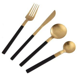 B&M Homestead Matte Black & Gold Cutlery Set 16pc 3 B&M Homestead Matte Black & Gold Cutlery Set 16pc