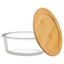 B&M Round Glass Food Containers With Bamboo Lid 2pk -Home Discount Store 376822 2 round glass food containers