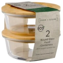 B&M Round Glass Food Containers With Bamboo Lid 2pk -Home Discount Store 376822 2 round glass food containers 5