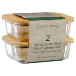 B&M Rectangular Glass Food Containers With Bamboo Lids 2pk 11 B&M Rectangular Glass Food Containers With Bamboo Lids 2pk -Home Discount Store 376824 2pk regular glass food containers1