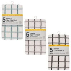B&M Essentials Check Tea Towels - Black 5pk -Home Discount Store 380235 5pk check tea towels main