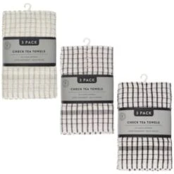 B&M Check Tea Towels - Sage 3pk -Home Discount Store 380305 380307 380309 3pk check tea towels main 2
