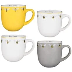 B&M Bee Happy Printed Mugs - 4pk