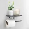 B&M Double Toilet Roll Holder & Shelf - Black -Home Discount Store 381372 double roll holder and shelf black