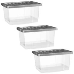 B&M Clear Storage Boxes With Lids 3pk 20L -Home Discount Store 384092 20l lidded box 3pk group