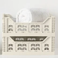 Midi Stacking Fold Flat Crate 30.6 X 20.5 X 12.6cm - Cream -Home Discount Store 384970 384974 384975 home essentials midi stacking fold flat crate main