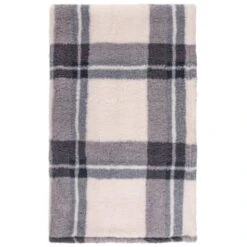 Simply Everyday Check Sherpa Throw - Grey -Home Discount Store 388697 grey check sherpa throw 2