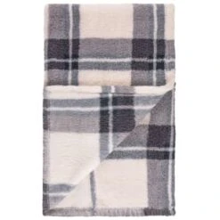 Simply Everyday Check Sherpa Throw - Grey -Home Discount Store 388697 grey check sherpa throw 4
