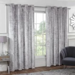 B&M Versailles Silver Crushed Velvet Fully Lined Curtains 46 X 54"