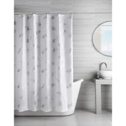 B&M Metallic Printed Shower Curtain - Silver Leaves 6 B&M Metallic Printed Shower Curtain - Silver Leaves -Home Discount Store 390584 printed shower curtain leaf