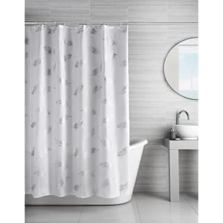 B&M Metallic Printed Shower Curtain - Silver Leaves 4 B&M Metallic Printed Shower Curtain - Silver Leaves - Image 2
