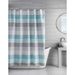 Blue Stripe Printed Shower Curtain -Home Discount Store 390591 printed shower curtain blue stripe
