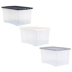 B&M Large Clear Storage Box With Lid 60L - Black -Home Discount Store 391386 clear 60 litre box with lid group