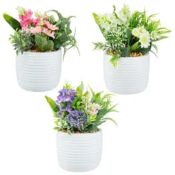 Bloom Mixed Flowers In Pot - White -Home Discount Store 392829 mixed flowers in pot group