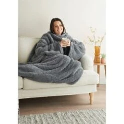 Home Essentials Teddy TV Blanket - Charcoal -Home Discount Store 393425 home essentials teddy tv blanket charcoal