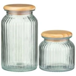 B&M Large Ribbed Glass Jar With Wooden Lid -Home Discount Store 394426 394427 ribbed glass jar with wooden lid group