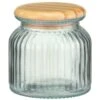 B&M Small Ribbed Glass Jar With Wooden Lid -Home Discount Store 394427 ribbed glass jar with wooden lid small 2
