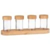 B&M Set Of 4 Glass Spice Jars With Bamboo Wood Base -Home Discount Store 394437 set of 4 glass spice jars with bamboo wood lid and base