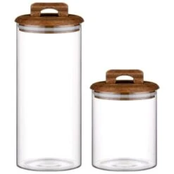 B&M Large Glass Jar With Acacia Wood Lid -Home Discount Store 394438 394439 glass canister with acacia wood group 1