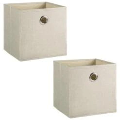 Lokken Linen Storage Cubes 2pk - Natural -Home Discount Store 395852 2pk linen lokken storage cubes natural 3