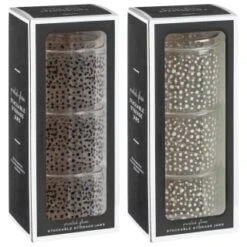 B&M Printed Glass Stackable Storage Jars 3pc - White -Home Discount Store 396484 3pk printed glass stackable storage jars group