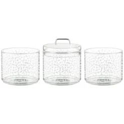 B&M Printed Glass Stackable Storage Jars 3pc - White -Home Discount Store 396484 3pk printed glass stackable storage jars white 2