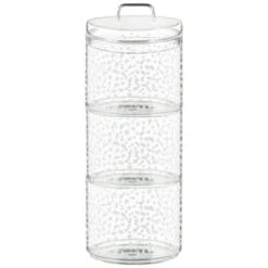 B&M Printed Glass Stackable Storage Jars 3pc - White -Home Discount Store 396484 3pk printed glass stackable storage jars white 4