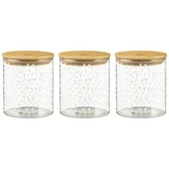 B&M Printed Glass Bamboo Storage Jars 3pc -Home Discount Store 396485 3pk printed glass bamboo storage jars 2