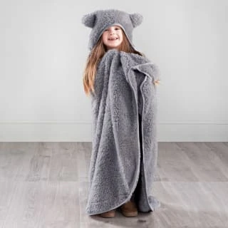Simply Kids Hooded Sherpa Blanket - Grey 3 Simply Kids Hooded Sherpa Blanket - Grey